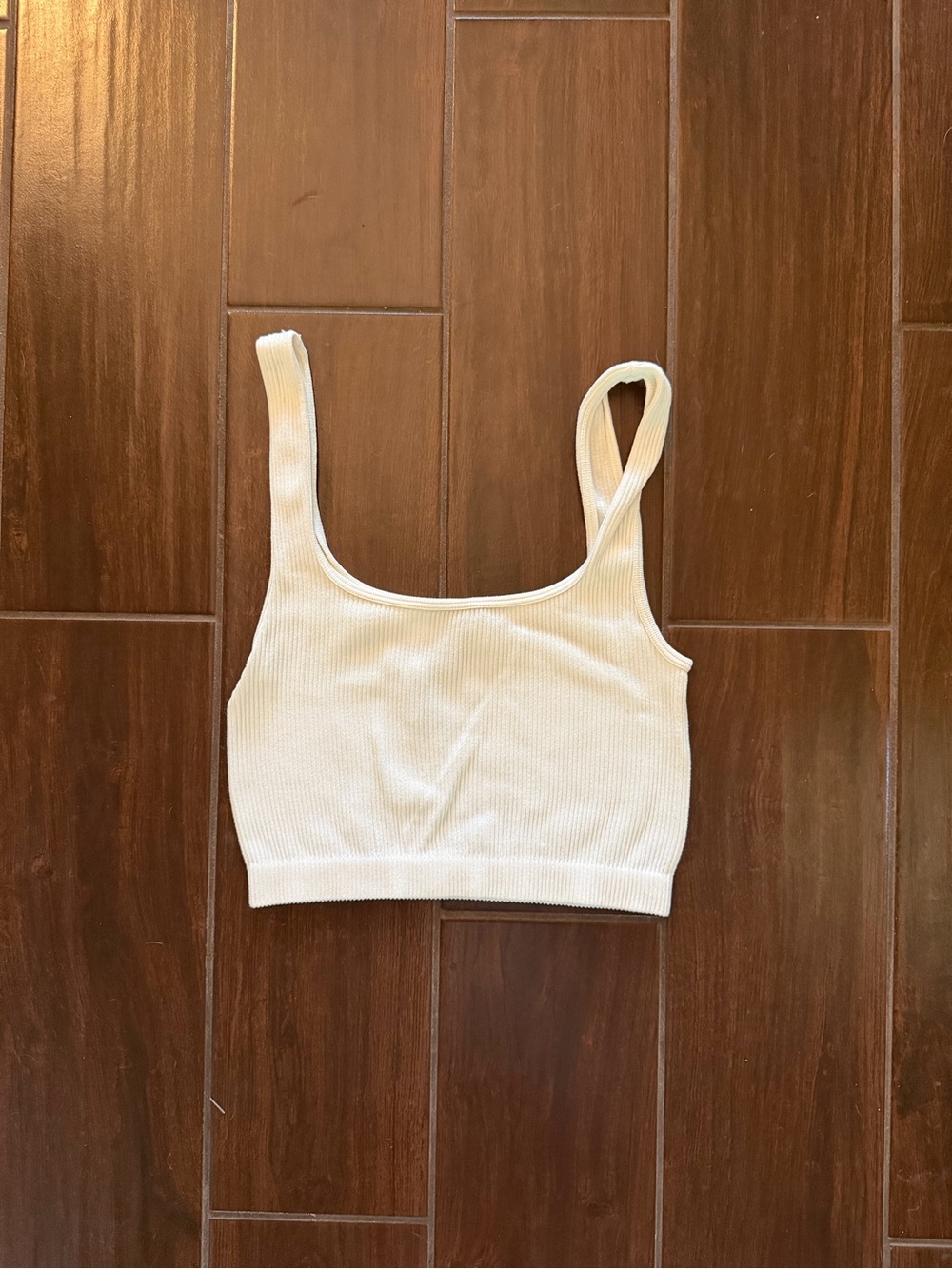 Zara Cream Ribbed Square-Neck Crop Tank